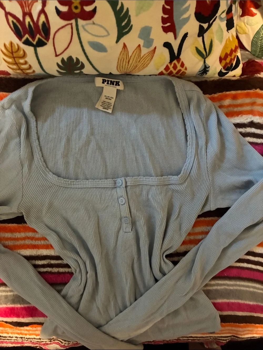 PINK Victoria's Secret Light Blue Ribbed Long Sleeve Henley